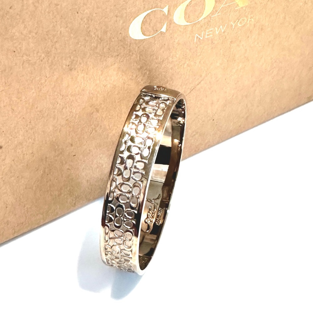 COACH Silver Signature Engraved Logo Bangle NWOT - Picture 4 of 12